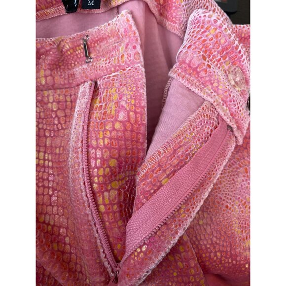 Y2K Betsey Johnson New York Iridescent Festival Velvet Snake Print Flare Pants M - Picture 7 of 10